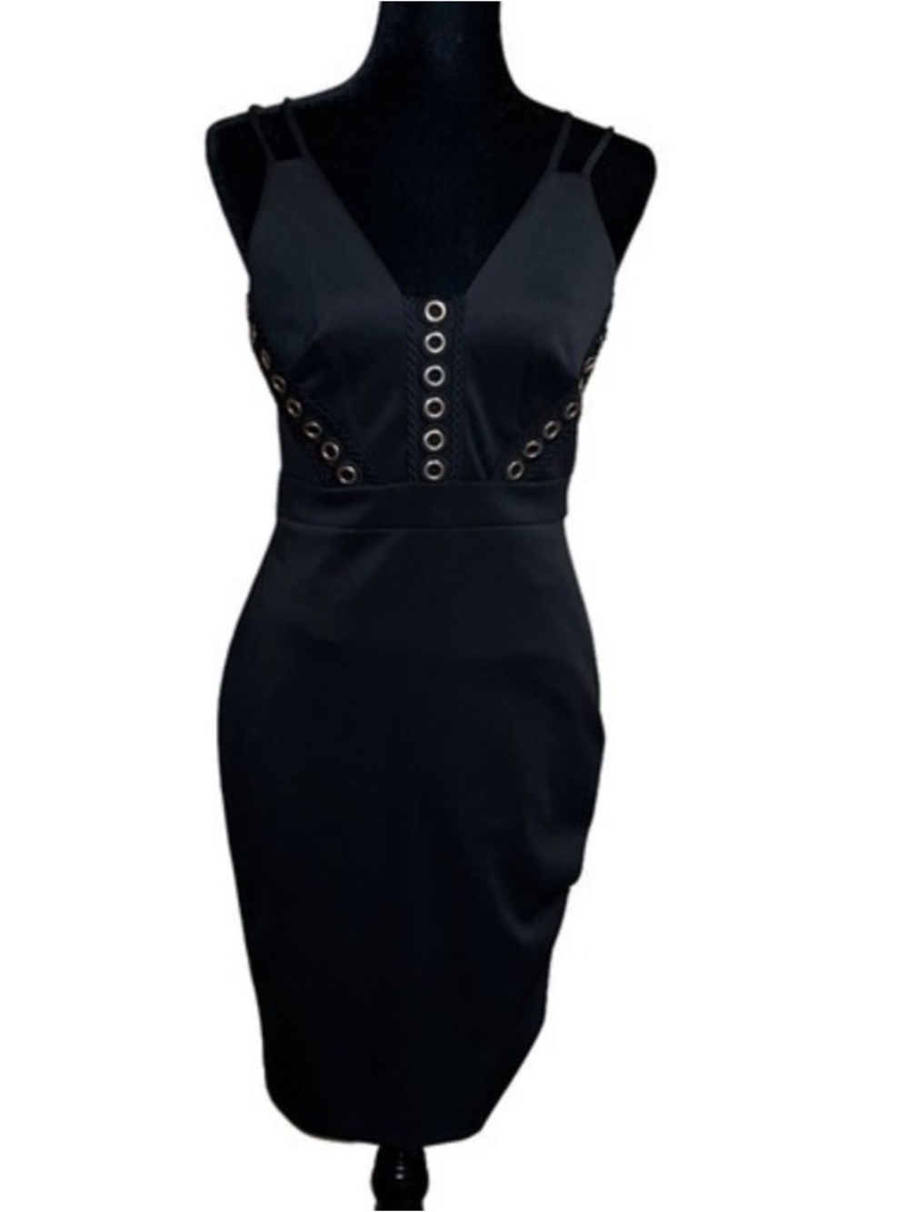 Bebe Black Sleeveless Eyelet Detail Sheath Dress Size 6